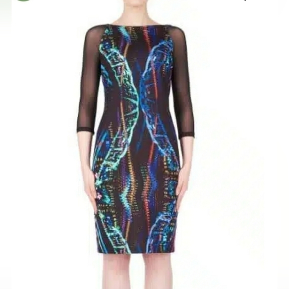 NWT Joseph Ribkoff Print Dress With Mesh 3/4 Sleeves Bright Dress, Size 10 - Picture 3 of 17